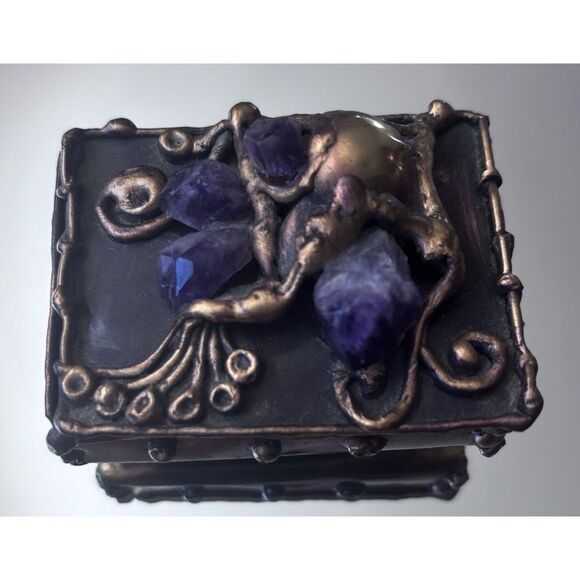 Rare Carvalhu’s Copa Collection Rio Brazil Brutalist Metal Amethyst Trinket Box - Picture 2 of 11